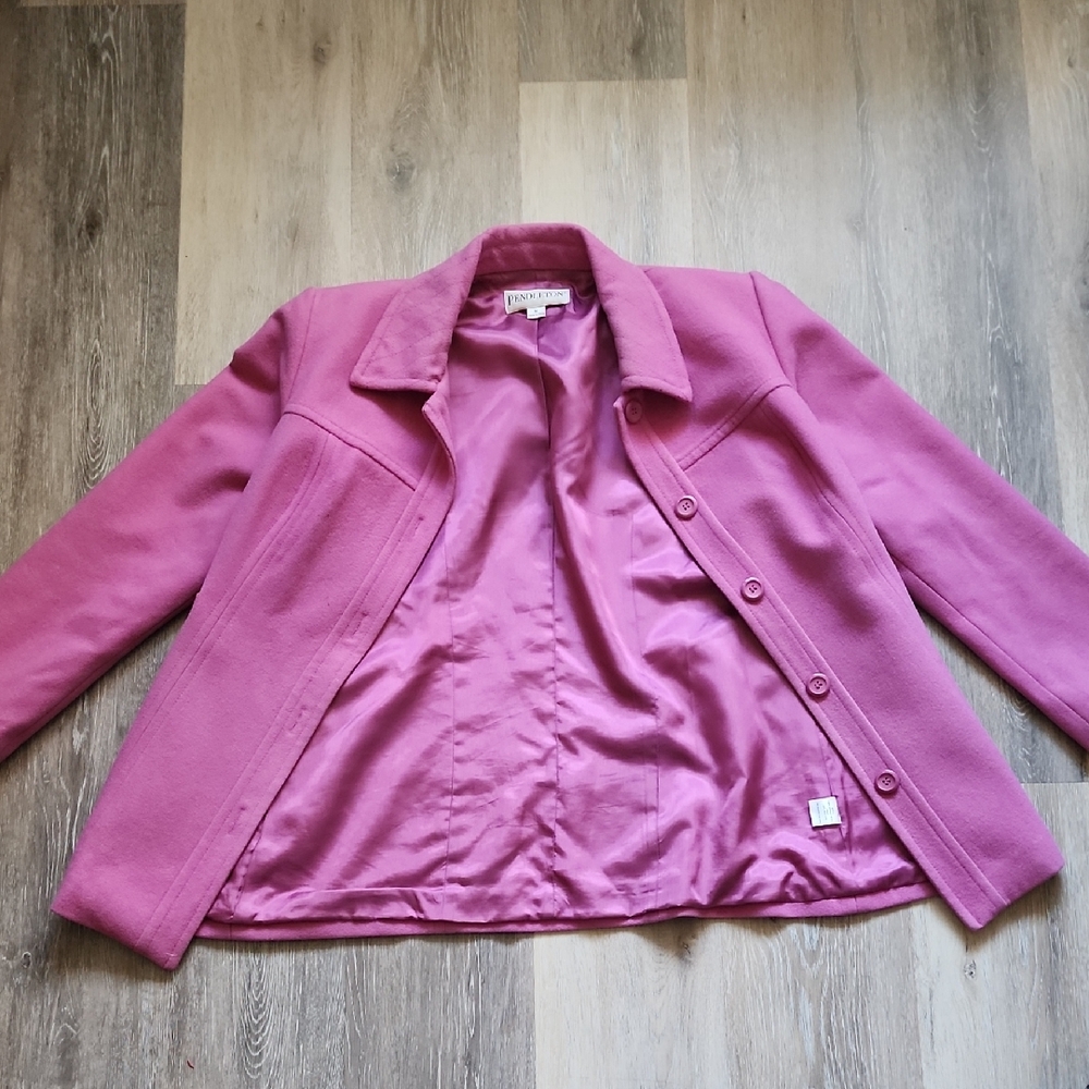 Pendleton Womens 100% Merino Wool  Pink Button Down Hip Length Peacoat Sz Medium - Picture 3 of 15